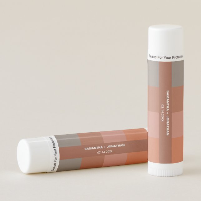 Bauhaus Terracotta Striped Custom Wedding Favor Lip Balm (Front)