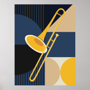Bauhaus Trombone Print   Mid-Century Music Art