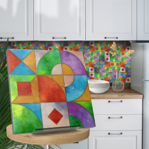 Bauhaus Watercolor geometric abstract N2 Ceramic Tile