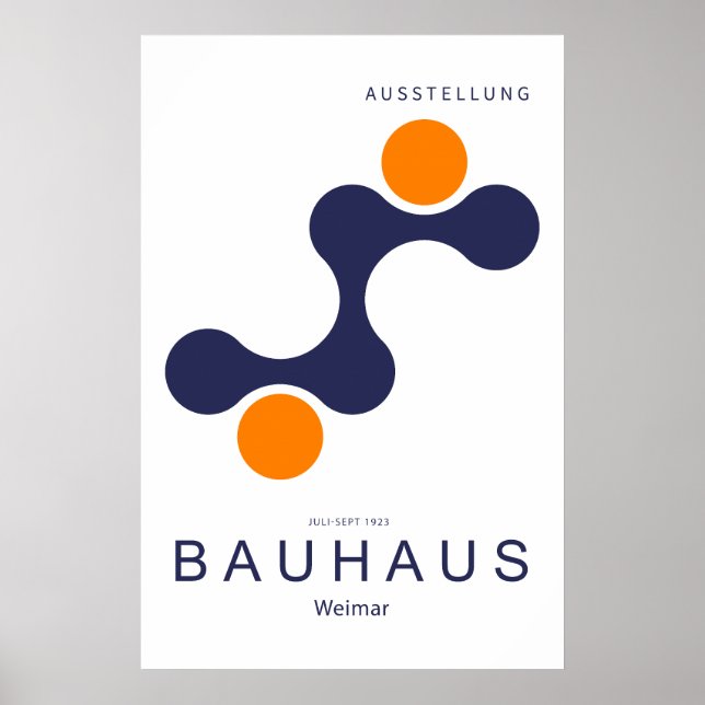Bauhaus Weimar Navy Orange Molecule Art Print (Front)