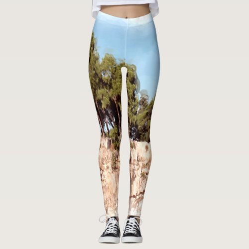 Bume auf Berge im Aquarell Stil Leggings