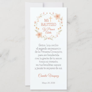 Bautism Favor Watercolor Pink Flowers Bookmark