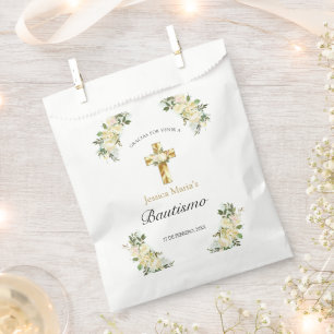 Bautismo Cruz Floral Clásica Dorada Gracias Favor Bag