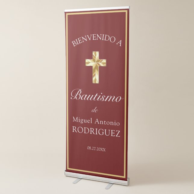 Bautismo de Bebé Borgoña Dorado Bienvenido  Retractable Banner (3/4)