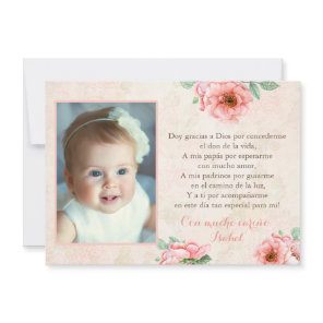 Bautismo Spanish Baptism Thank you Card with Photo