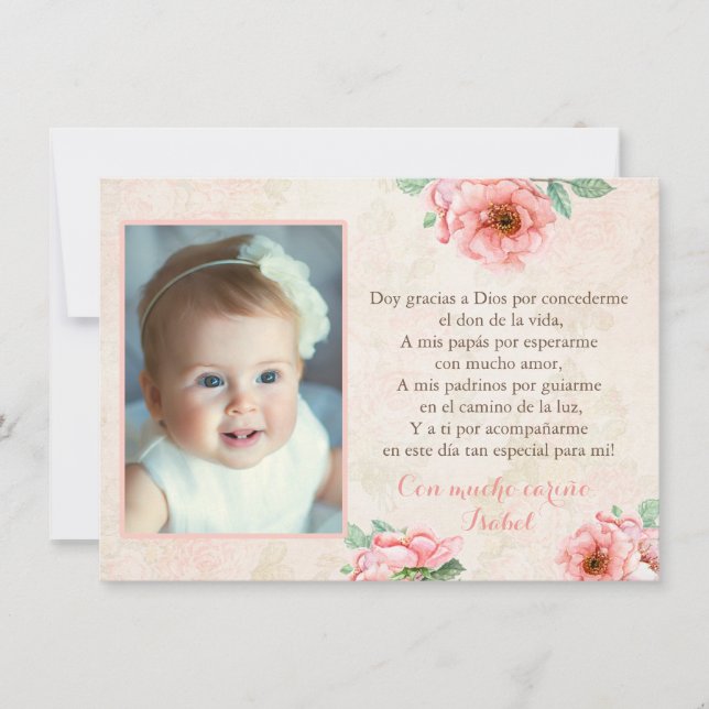 Bautismo Spanish Baptism Thank you Card with Photo (Front)