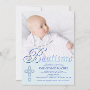 Bautismo Word Blue Photo Invitation