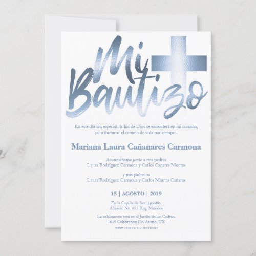 Bautizo Baptism Spanish Language Faux GOLD Invitation