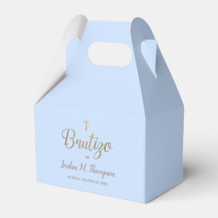 Bautizo Blue Gold Cross Spanish Baptism Boy  Favor Boxes