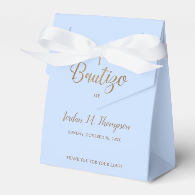 Bautizo Blue Gold Cross Spanish boy baptism  Favor Boxes (Front Side)