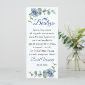 Bautizo Bookmark Favor Green Leaves Blue Flowers (Standing Front)