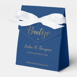 Bautizo Dark Blue Gold Cross Spanish boy baptism  Favor Boxes