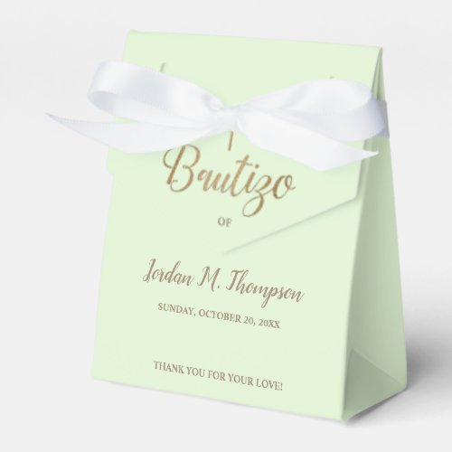 Bautizo Green Gold Cross Spanish boy baptism Favor Boxes