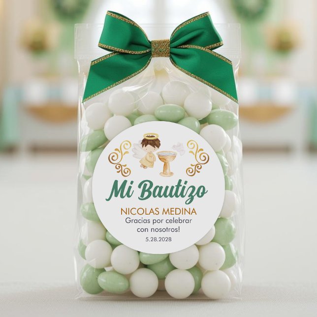 Bautizo in spanish Cute Baptism Christening Favors Classic Round Sticker (Creator Uploaded)
