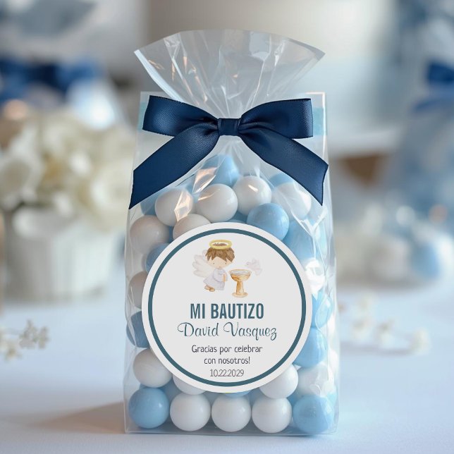 Bautizo in spanish Cute Baptism Christening Favors Classic Round Sticker (Creator Uploaded)