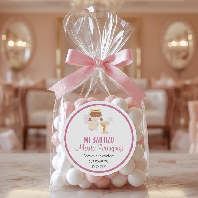 Bautizo in spanish Cute Baptism Christening Favors Classic Round Sticker (Creator Uploaded)