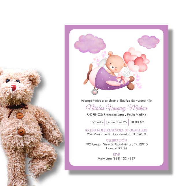 Bautizo Invitacion Cheerful Teddy Bear Boy Baptism Invitation (Creator Uploaded)