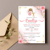 Bautizo Invitacion in spanish Baptism Pink Flowers Invitation