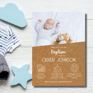 Bautizo Invitacion Cute Photo Elegant Boy Baptism Invitation