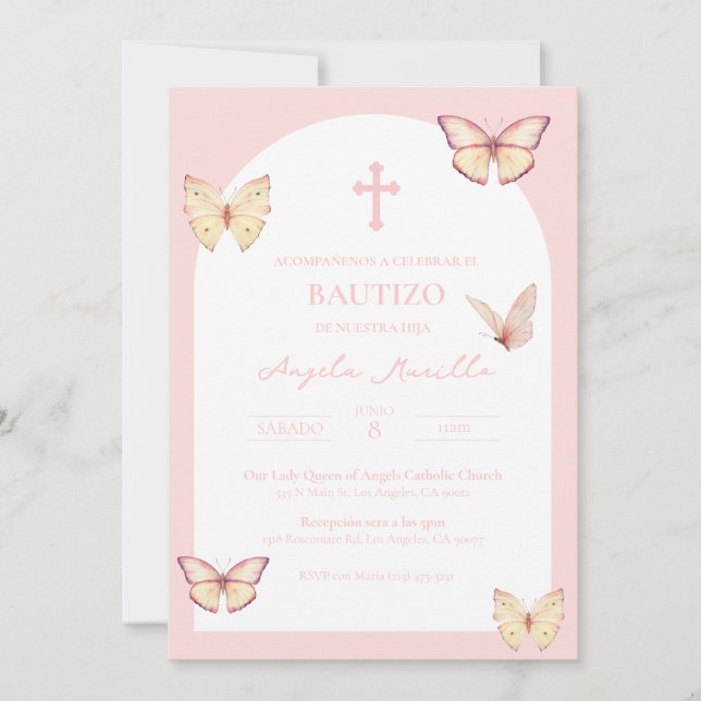 Bautizo Invitación de Mariposas Baptism Invitation (Front)
