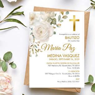 Bautizo Invitacion Elegant White Flowers Baptism Invitation