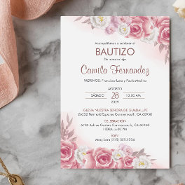 Bautizo Invitacion in spanish Baptism Pink Flowers Invitation