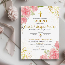 Bautizo Invitacion in spanish Baptism Pink Flowers Invitation