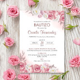 Bautizo Invitacion in spanish Baptism Pink Flowers Invitation