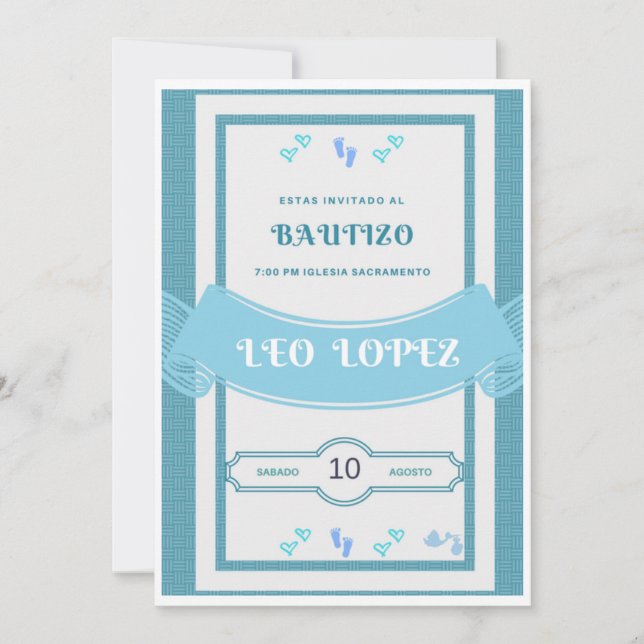 Bautizo Invitacion niño Invitation (Front)