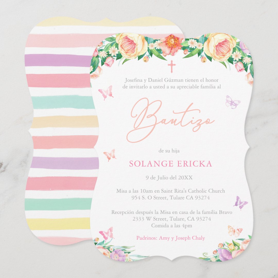 Bautizo para nena, Spanish Baptism Party Butterfly Invitation | Zazzle