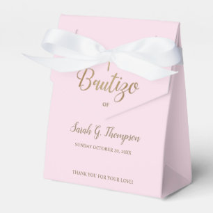 Bautizo Pink Gold Cross Custom Spanish baptism Favor Boxes