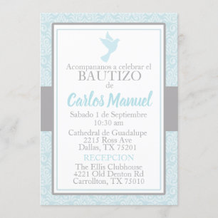 Bautizo Spanish Baptism Blue Silver Dove Invitation
