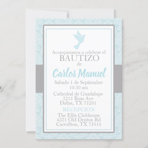 Bautizo Spanish Baptism Blue Silver Dove Invitation