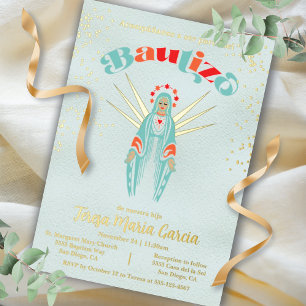 Bautizo Virgen de Guadalupe Baptism Mother Mary Foil Invitation