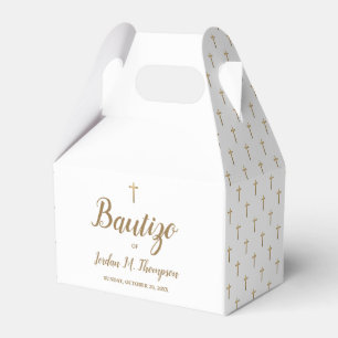 Bautizo White Gold Cross Custom Spanish baptism Favor Boxes