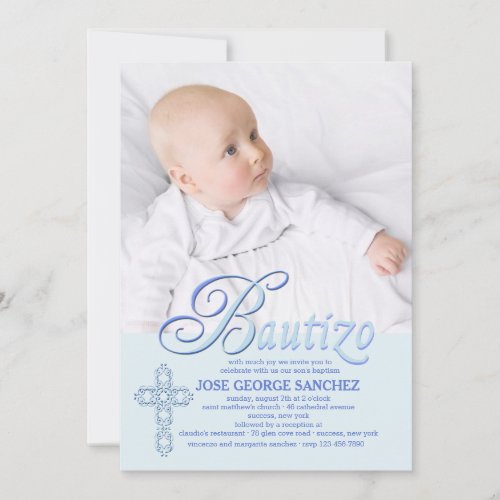 Bautizo Word Blue Photo Invitation