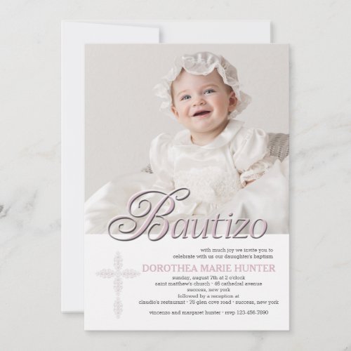 Bautizo Word Pink Photo Invitation