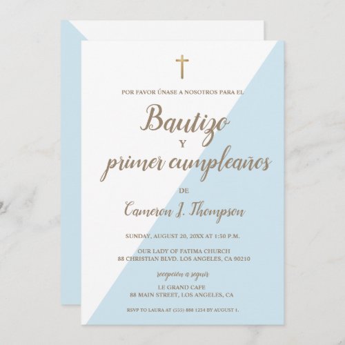 Bautizo y primer cumpleaos Baptism spanish Blue Invitation