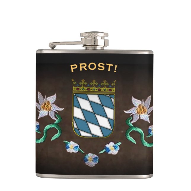 Bavaria Coat of Arms "Prost!" Hip Flask (Front)