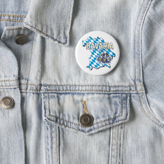 Bavaria Germany Retro Federal State Map Edelweiss Button (In Situ)