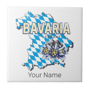 Bavaria Germany Retro Federal State Map Edelweiss Ceramic Tile