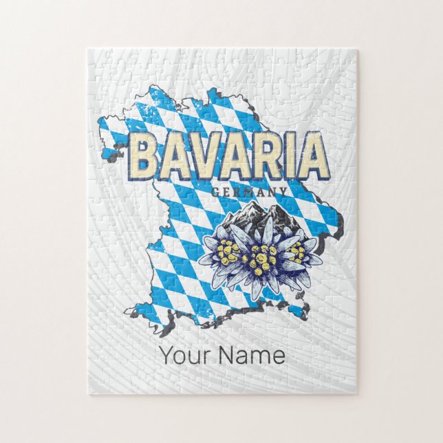 Bavaria Germany Retro Federal State Map Edelweiss Jigsaw Puzzle (Vertical)