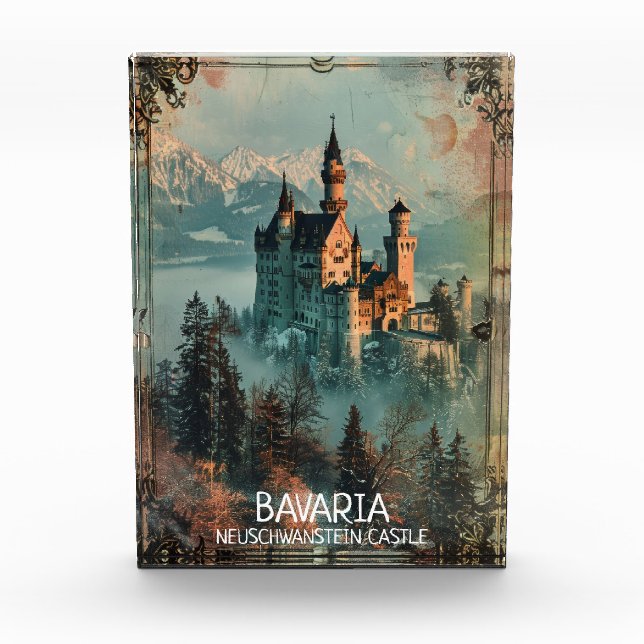 Bavaria Neuschwanstein Castle Vintage  Photo Block (Front)
