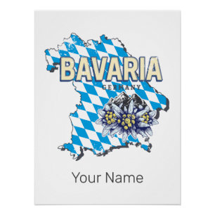 Bavaria with Vintage Map and Edelweiss Design Poster