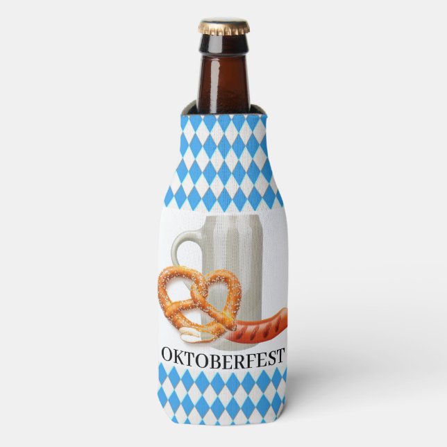 Bavarian Beer Stein Sausage Pretzel Oktoberfest Bottle Cooler (Bottle Front)