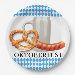 Bavarian Beer Stein Sausage Pretzel Oktoberfest Paper Plates