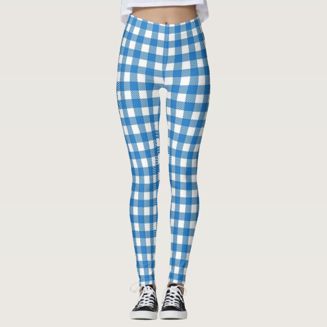 Bavarian Blue White Checkered Leggings (Front)