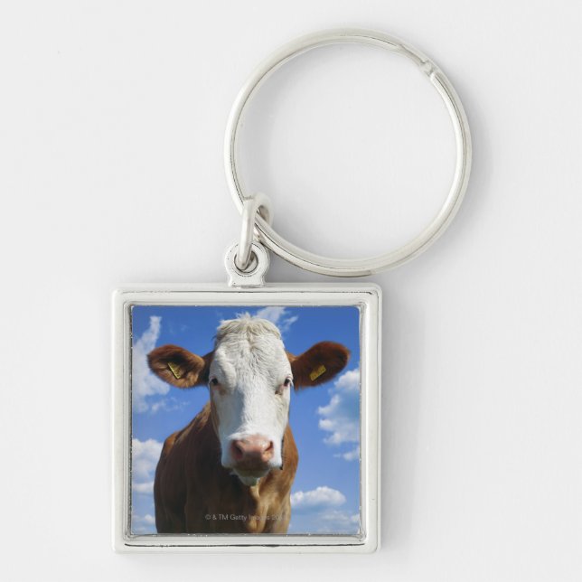 Bavarian cow against blue sky keychain (Front)
