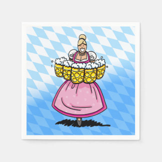 Bavarian Diamond Pattern Cartoon Waitress Beer Mug Napkins