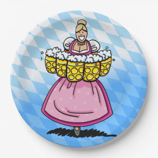 Bavarian Diamond Pattern Cartoon Waitress Beer Mug Paper Plates